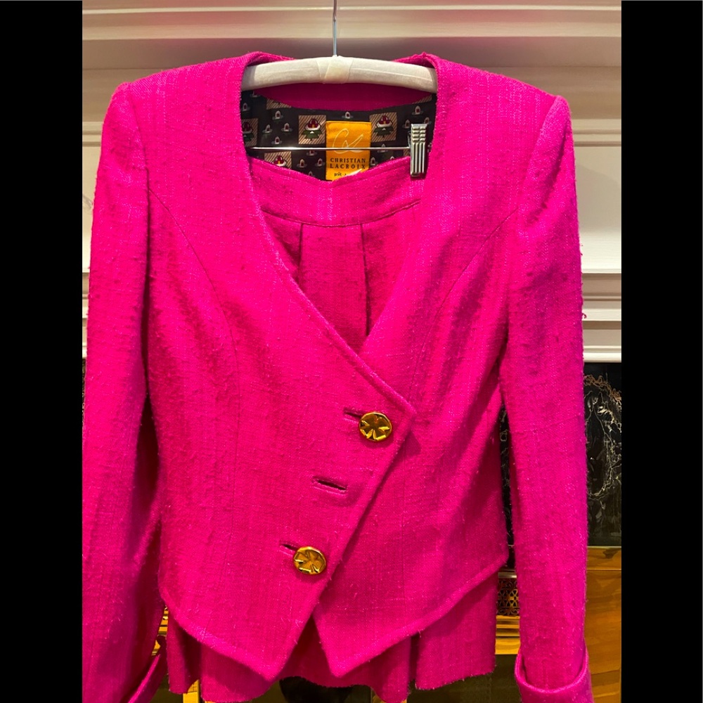 Vintage Christian Lacroix Fuschia Skirt Suit (100% Silk)